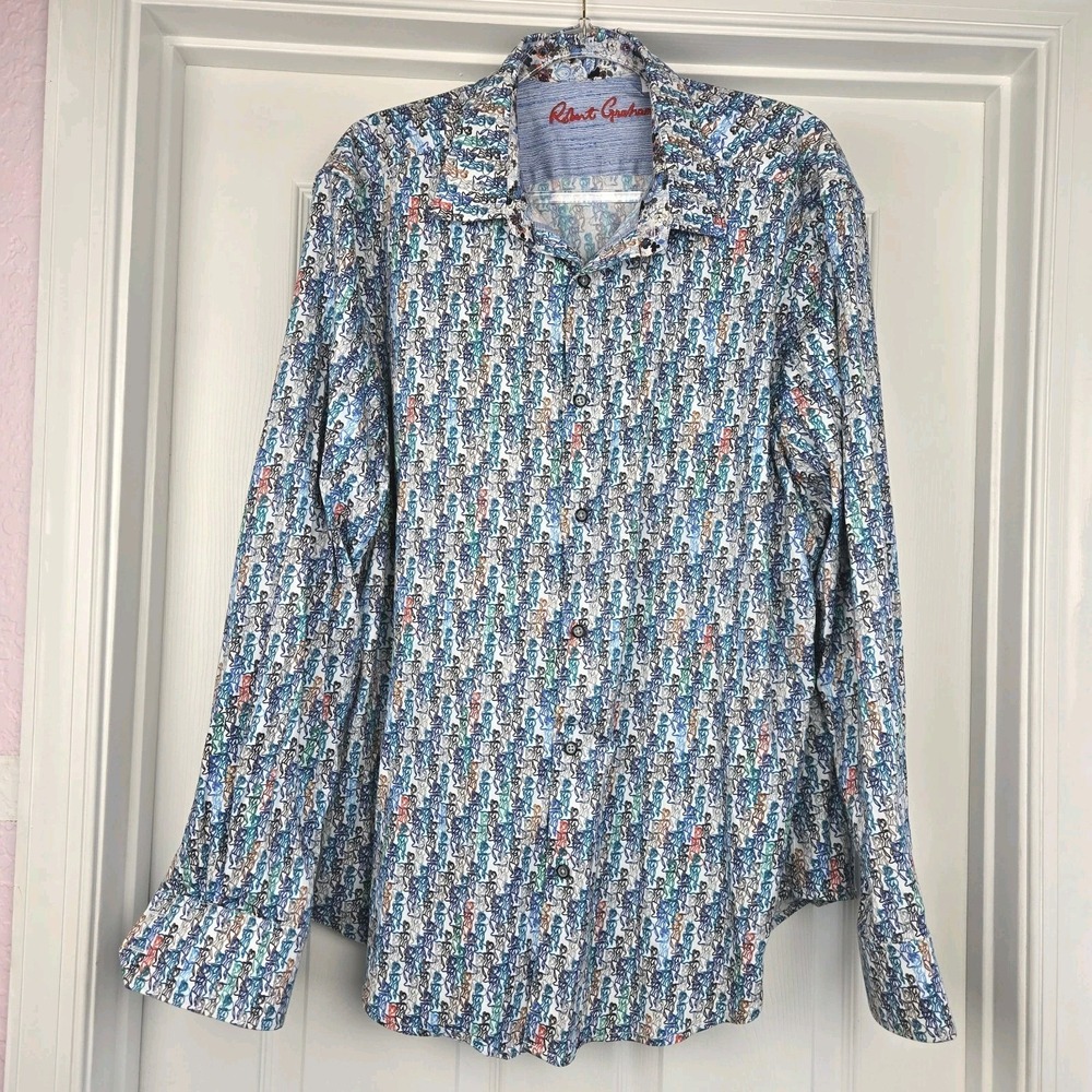 Robert Graham Night Ladies Colorful Abstract Print Shirt Size 2XL Long Sleeve